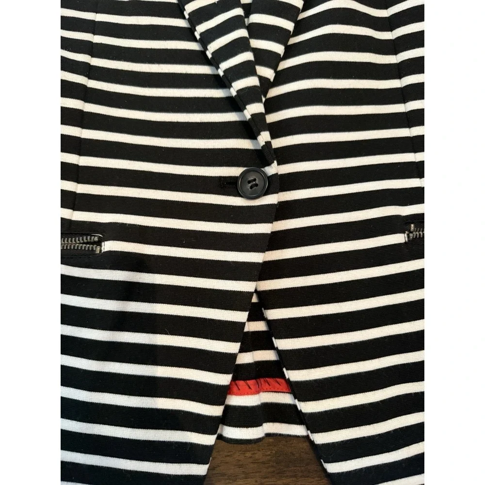 Christian Siriano Runway Style Black White Striped Zipper Pocket Blazer XL - Picture 8 of 12